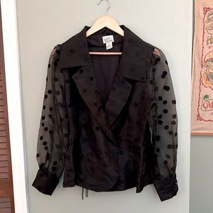 LAST CHANCE Vintage 1980s 1990s Black Sheer Puff Sleeve Blouse